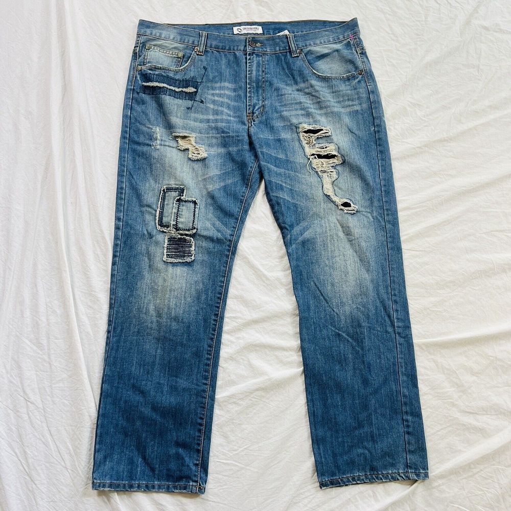 Men's Big & Tall Akademiks Distressed Rip Embroidered Patch Jeans 42 X 32